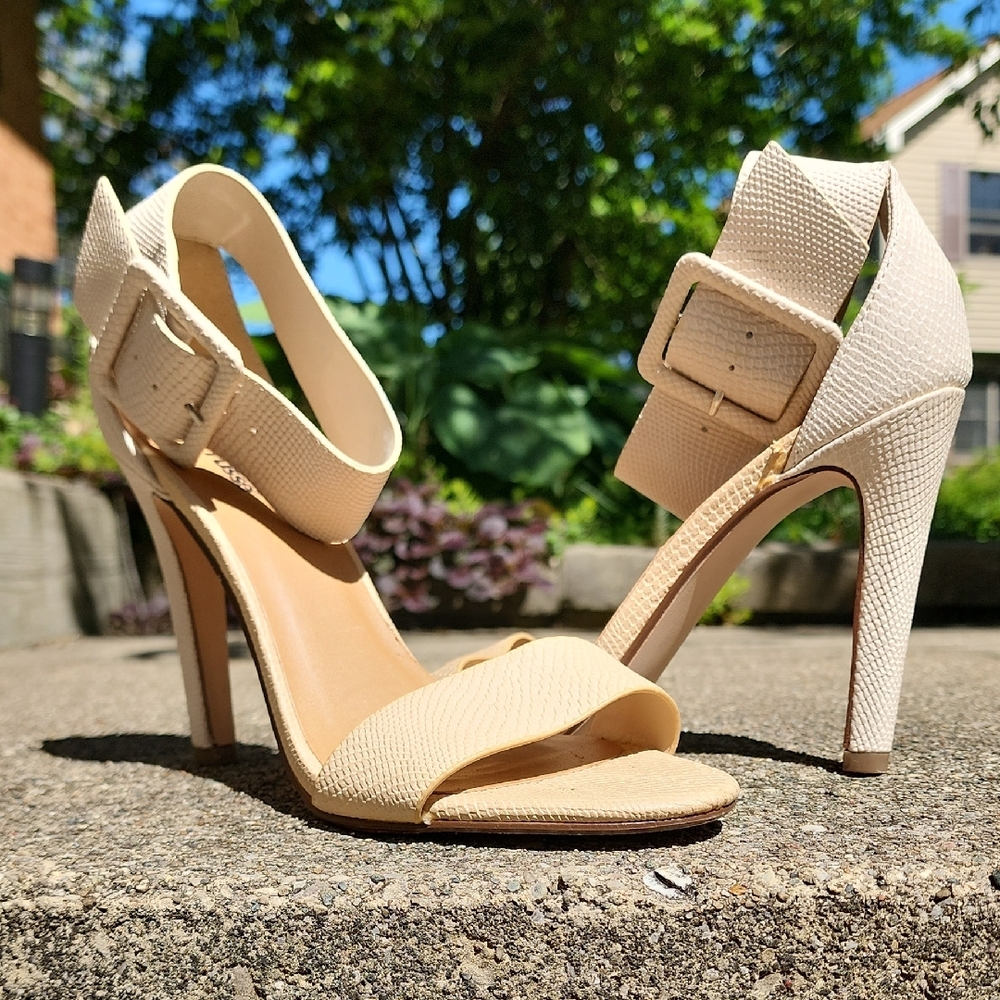 Charlotte Russe Cream High Heel Sandals with Thick Ankle Straps